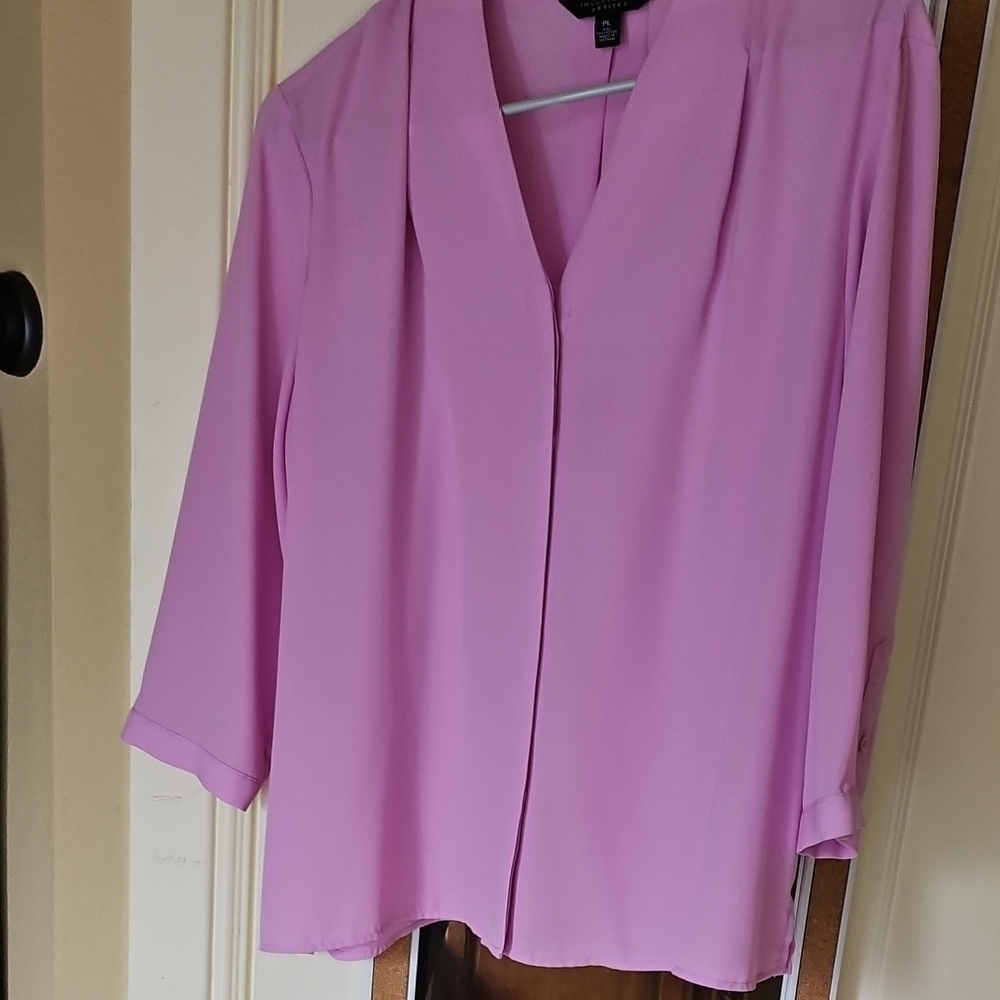 Investments Purple Pink Boxy Blouse with Mandarin Collar